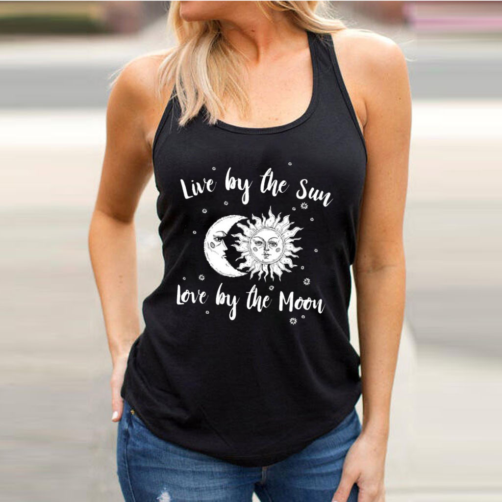 Women Live By The Sun Love By The Moon Camisole Tee Vest Sleeveless Tank Top