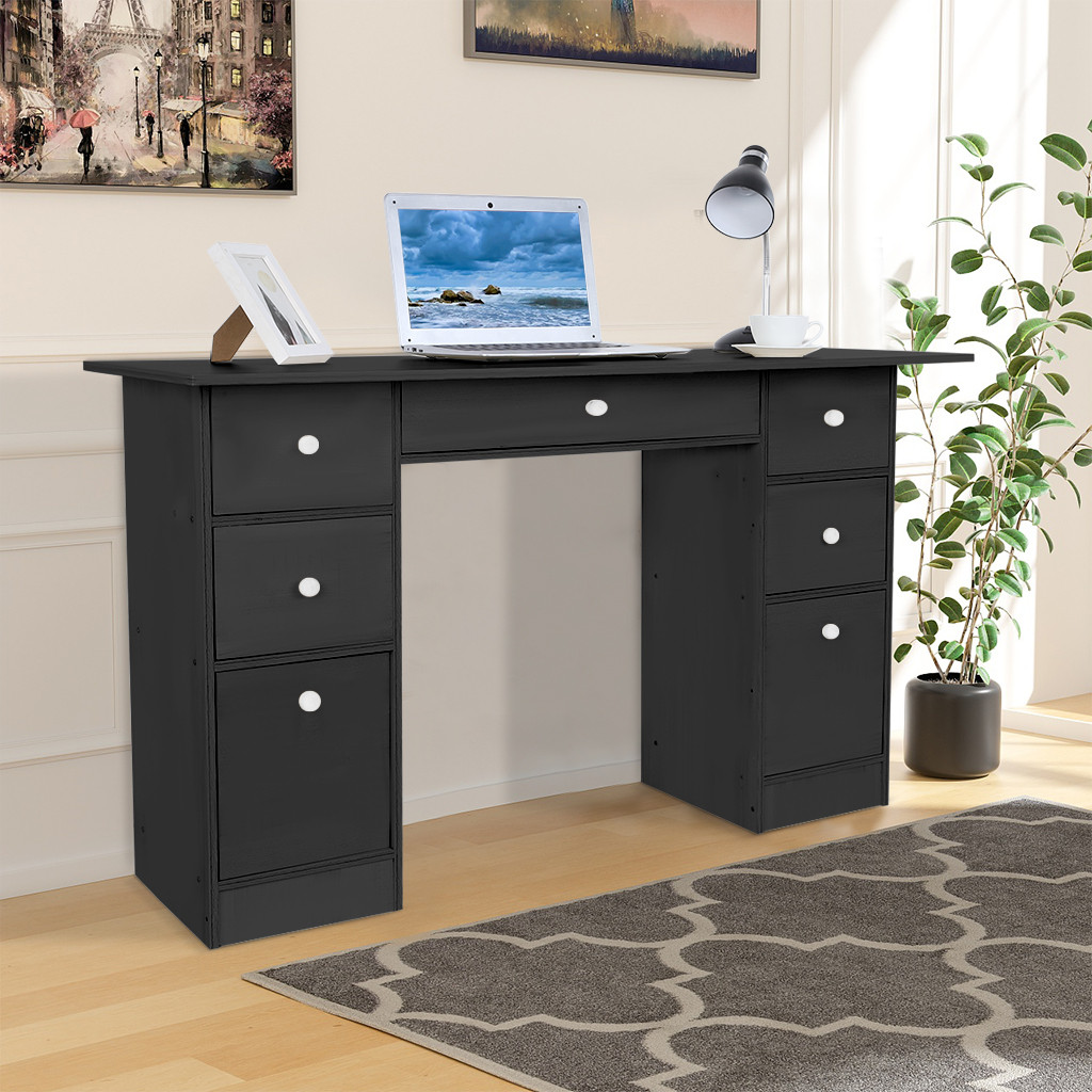 study computer desk laptop pc table workstation with drawers for home office bk